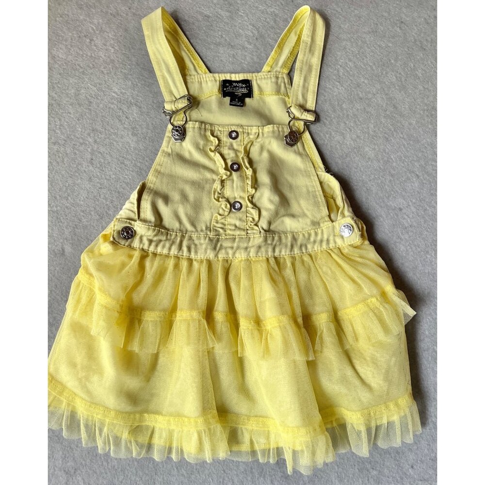My Destiny Girls Size 4 Tutu Overall Dress Yellow Tulle Ruffle Princess Glam
